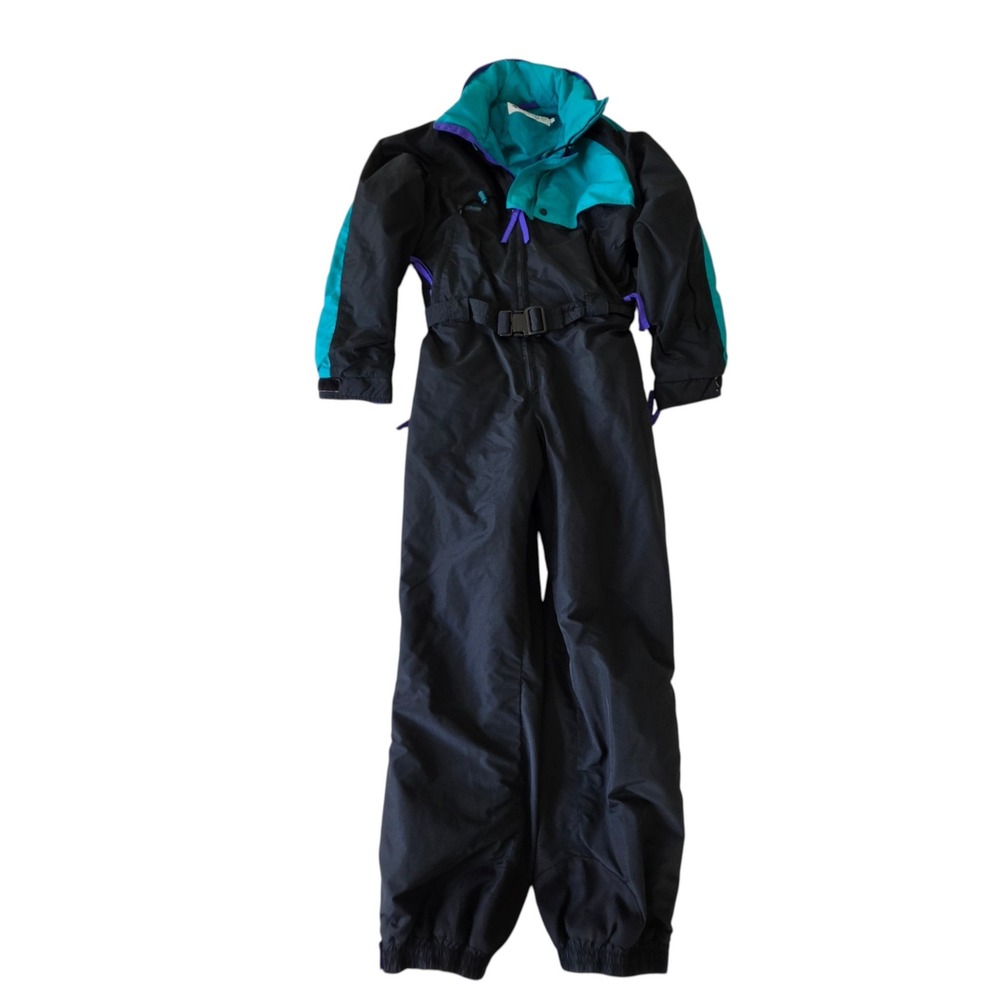 Columbia Mens Ski Suit Black Teal Purple Vintage 90s One Piece Insulated Medium